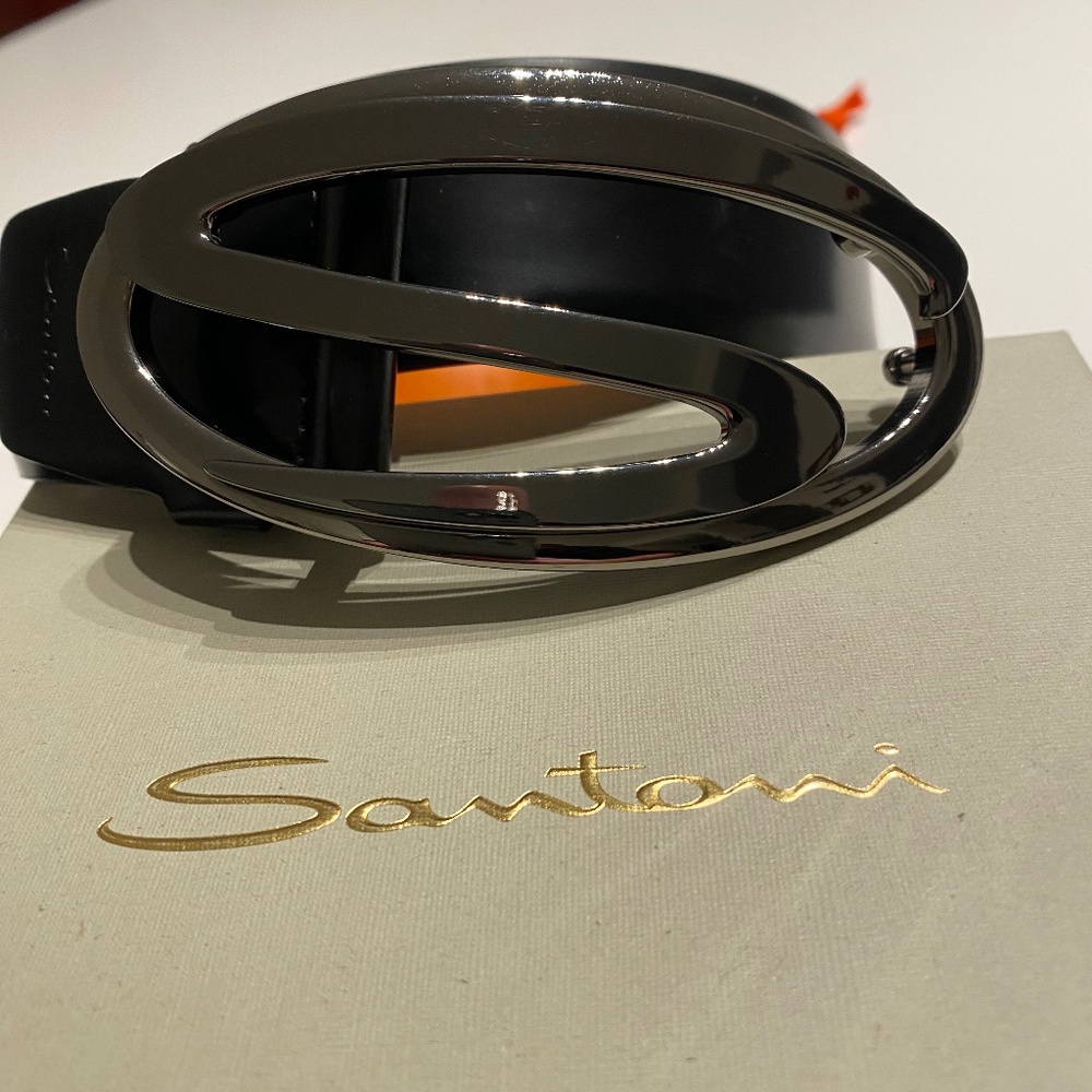 Santoni Leather Logo Belt - Made in Italy
